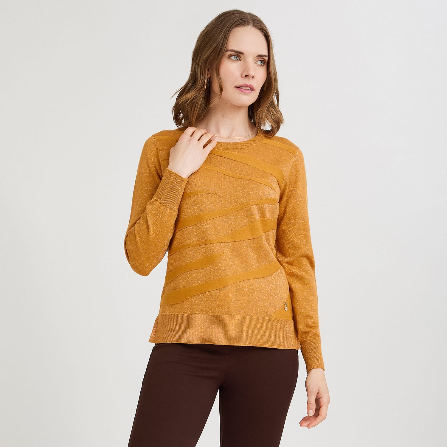 Sweater Escote Redondo con Lurex Mostaza